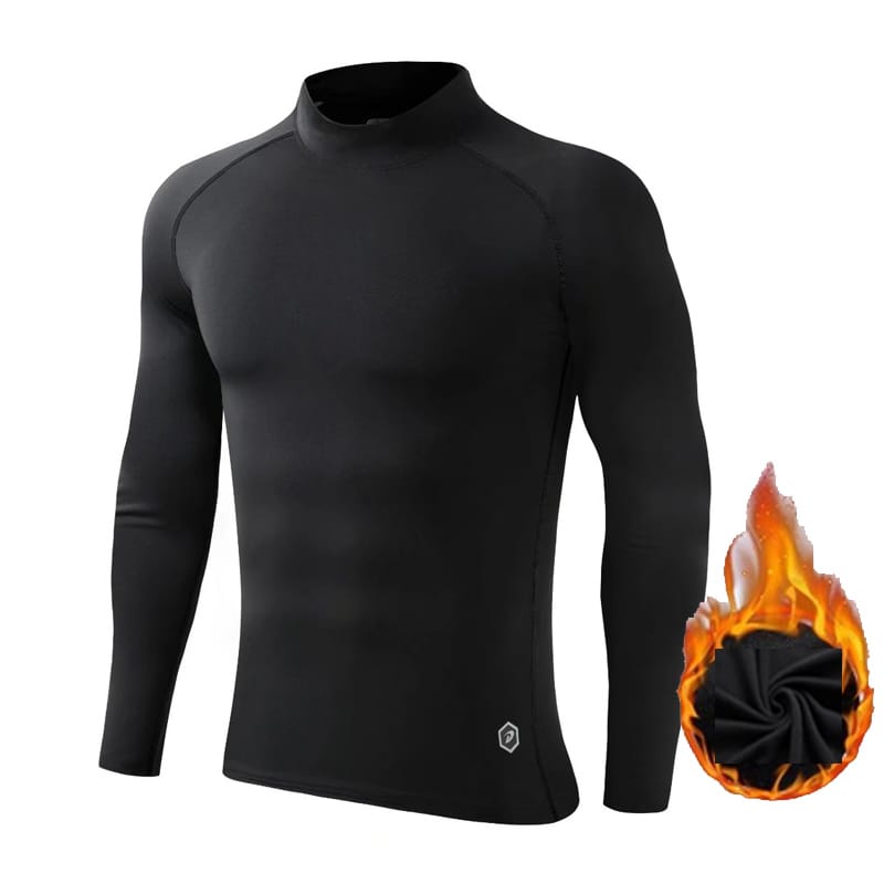 Compression Long Sleeve Shirt Black Men's Tracksuit Second Skin Winter Fleece Thermal T-Shirt Turtle Neck Kids Warm Base Layer