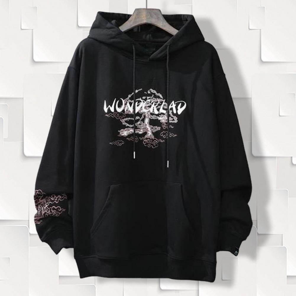 Polyester Fabric Men Hoodie Trendy Men's Hoodie Plus Velvet Loose Fit Minimalistic All-match Pocket Design for Spring for Daily