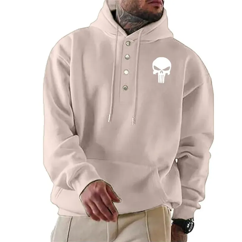 Solid color oversized hoodie hip hop loose comfortable spring and autumn men's clothing skull print Casual Pullovers Sweatshirts