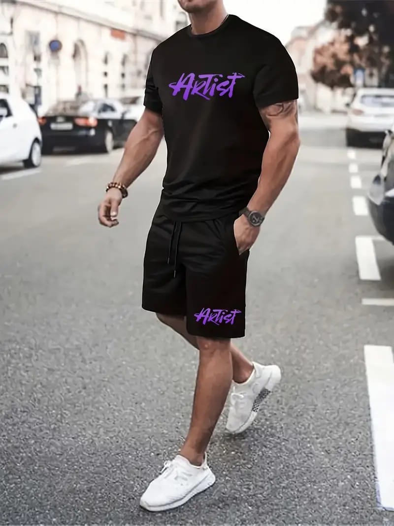 Hot Sale Men's Two-piece Casual Suit Trendy Printed Short-sleeved T-shirt Shorts Suit Fashion Summer Street Casual Wear Loose