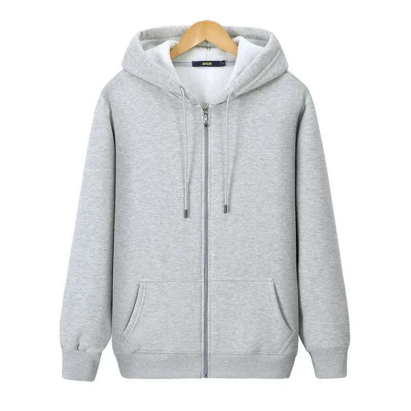 New Men's Sweater Autumn And Winter Fleece Thickened Hooded Solid Color Casual Sports Zipper Cardigan Top Men's Fleece Hoodie