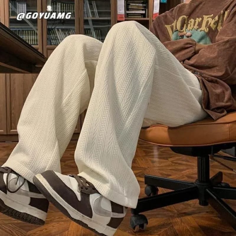 Spring Autumn New Fashion Solid Color Elastic Waist Men's Clothing Casual Straight Simplicity Thin Versatile Wide Leg Trousers