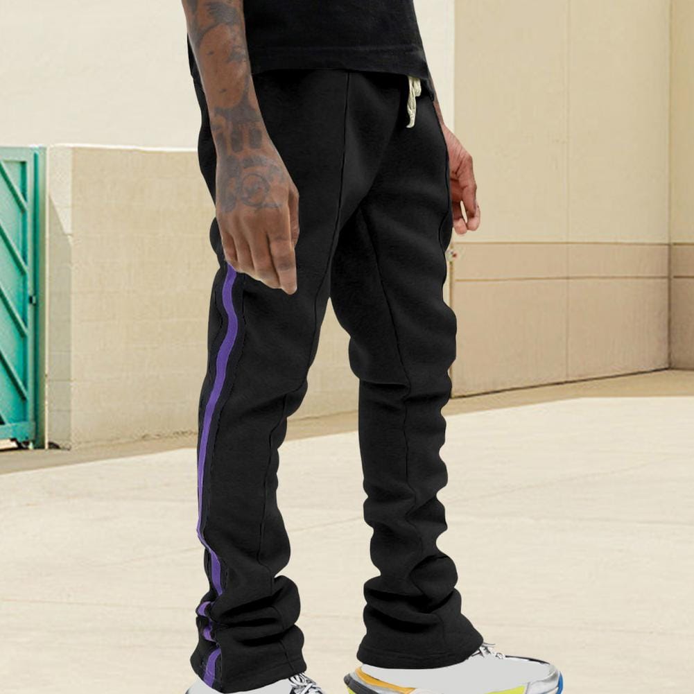 Men's Sport Pants Side Pockets Drawstring Elastic Waist Stripe Patchwork Solid Color Gym Traning Jogging Sweatpants