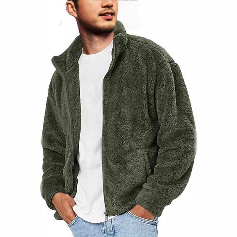 2024 Autumn New Men's Plush Coat Zipper cardigan Fashion Casual Coats