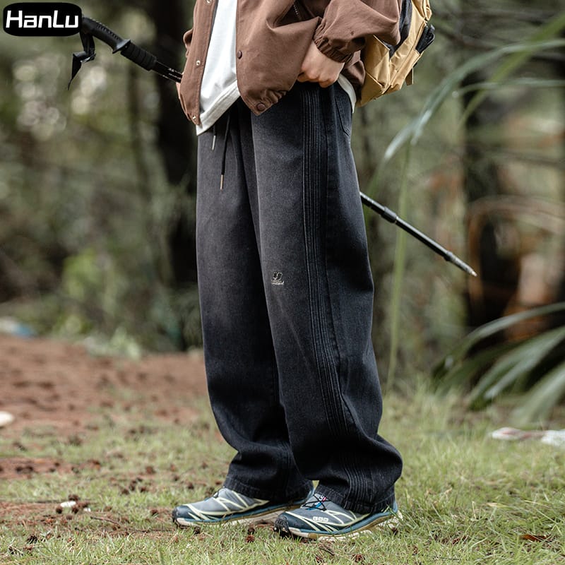 K2159 Men's Vintage Casual Wash Jeans Men's Spring New SideStrip Loose Straight Leg Pants Men's Jeans