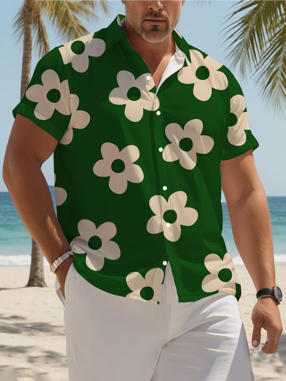 Summer simple and versatile men's short-sleeved shirt with flowers 3D printing men's tops European and American style shirt