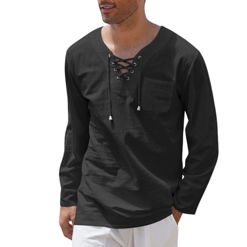 Men's Long Sleeve Blouse Cotton Linen Blend Slim Fit Top Classic Solid Color Suitable for Office Dating and Holiday Trips
