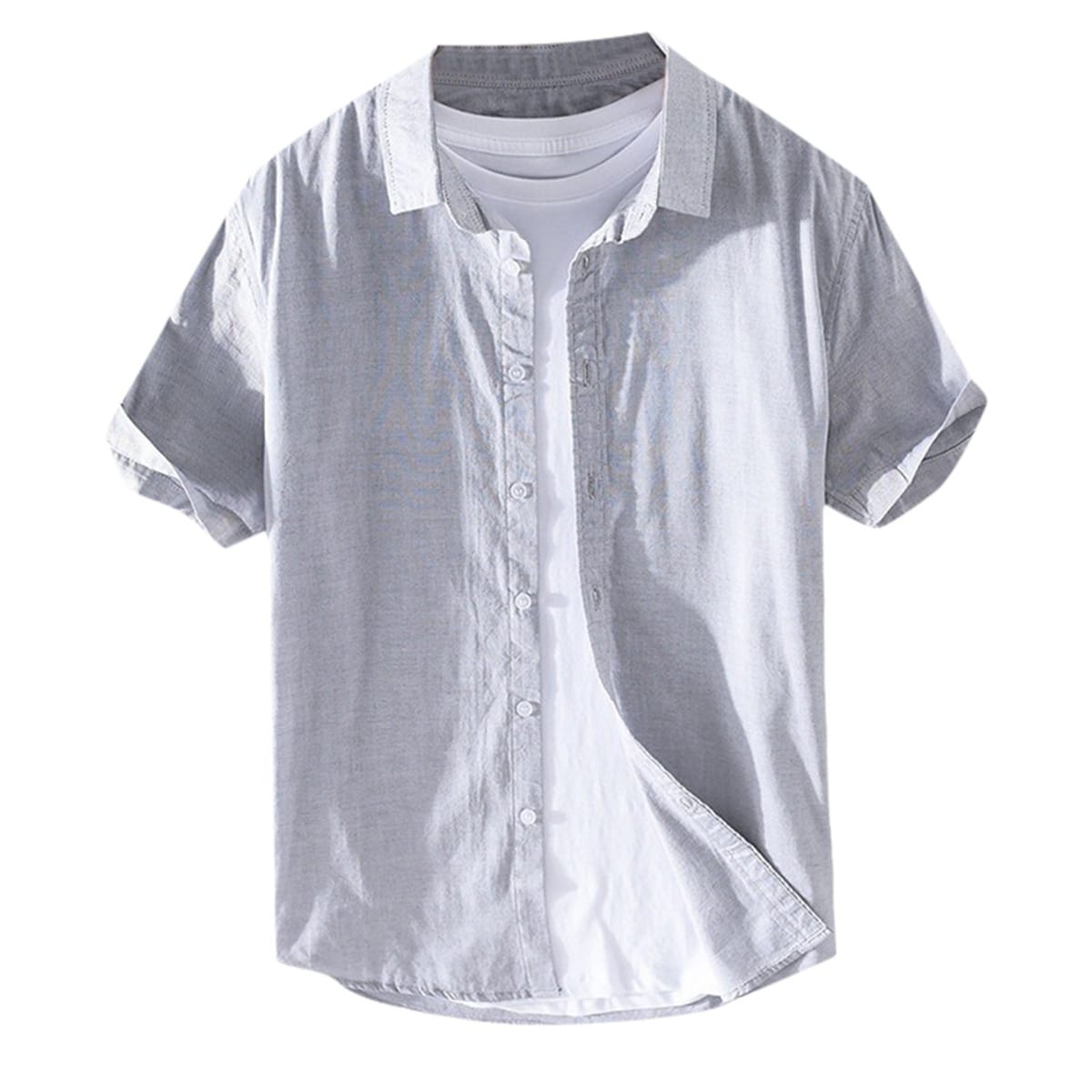 Men's Breathable Shirt Short Sleeve Loose 2024 Summer Fashion Thin Lapel Solid Color Cotton Linen Shirt Daily Shirts For Men