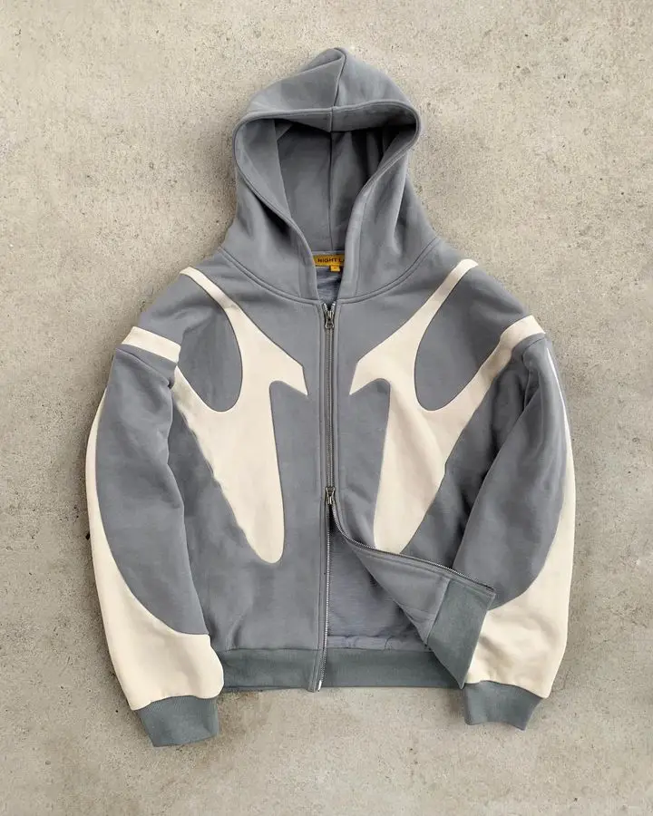 Y2K Vintage Zip Hoodie Men's Hip Hop Patchwork Oversized Hoodie New Harajuku Gothic Jacket Outerwear Clothes Streetwear