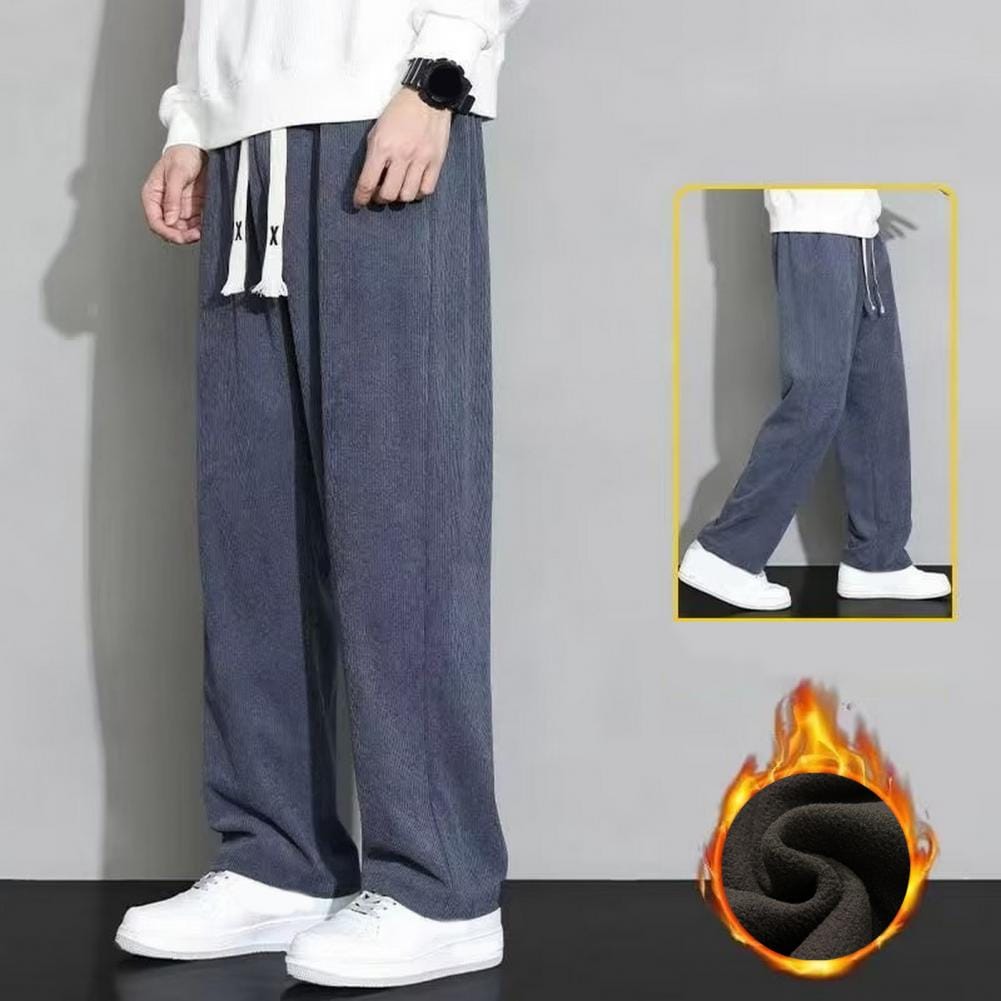 Drawstring Waist Men Pants Men's Corduroy Pants Fall/winter Elastic Waist Drawstring Solid Color Casual Loose Pocket for Men