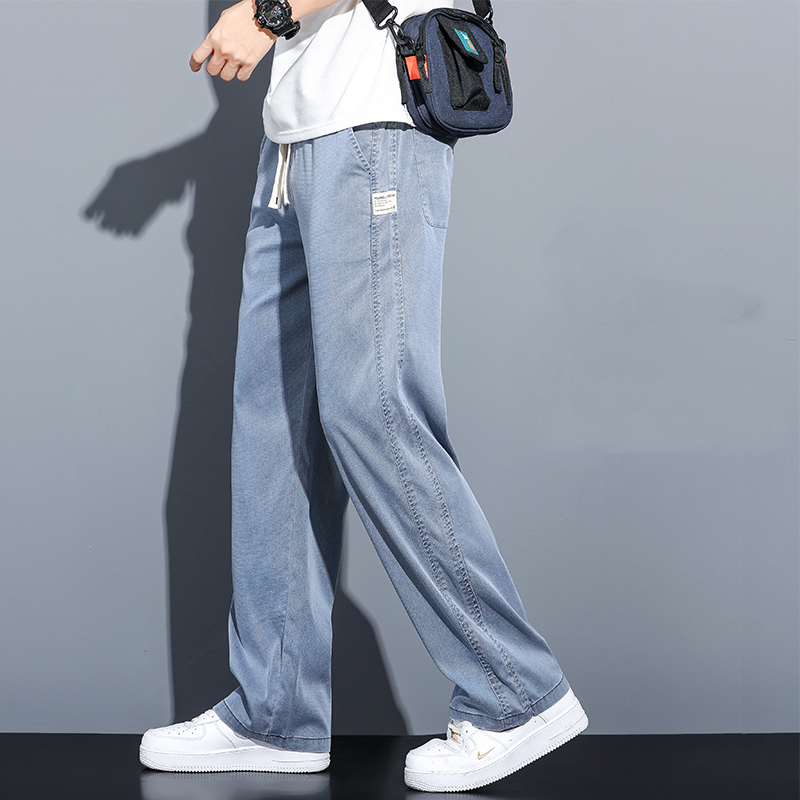 Spring/Autumn Thin Straight Man Pants Soft and Comfortable Loose Wide Leg Pants Faux Jeans Men