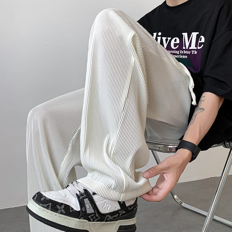 Drape Ice Silk Pants Men's Trousers Summer Ultra-thin Stretch Sports Pants Quick Drying Loose Straight Casual Solid Trousers W88