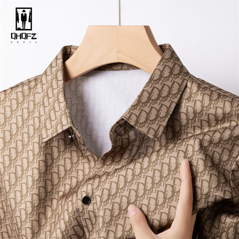 2024 Summer New Men's Business Casual Printed Short Sleeved Shirt Fashion Comfortable Wrinkle Resistant Top