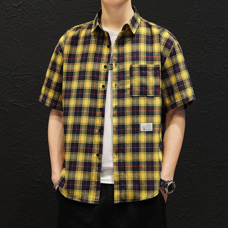 Summer New Men's Short Sleeve Shirt Fashion Casual Plaid Shirt Men's Thin Breathable Shirt