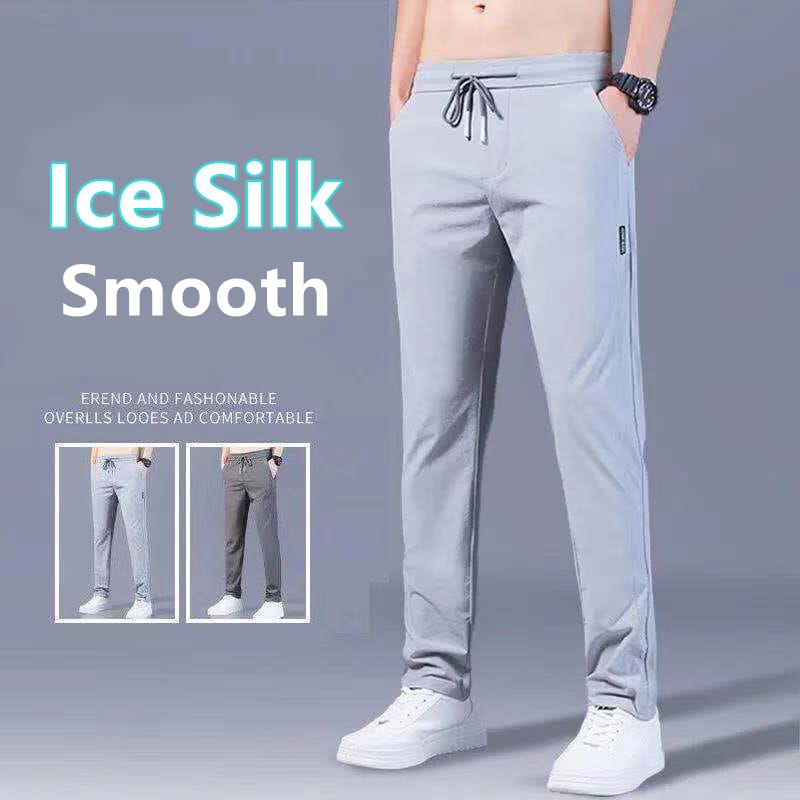 Ice Silk Smooth Pants Men's Loose Breathable Straight Casual Pants Summer Ultra-thin Quick-drying Trousers Elastic Sports Pants