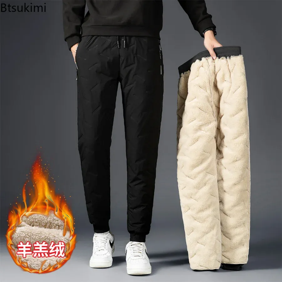 2024 Men's Winter Warm Thicken Sweatpants Men Joggers Pants Fleece Casual Cargo Pants Male Water Proof Thermal Trousers L-7XL