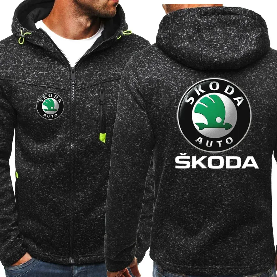 New Spring Autumn Men's Fashion Skoda Car Logo Hoodie Casual Fleece Cardigan Long Sleeve Hip-Hop Harajuku Zipper Hoody Jacket