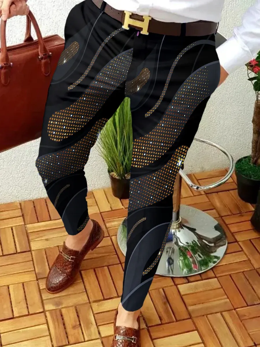 2022 New Smart Casual Men's Pants Ethnic Style Print Pencil Pants Men Thin Mid Waist Jogger Casual Trousers Suit Pants