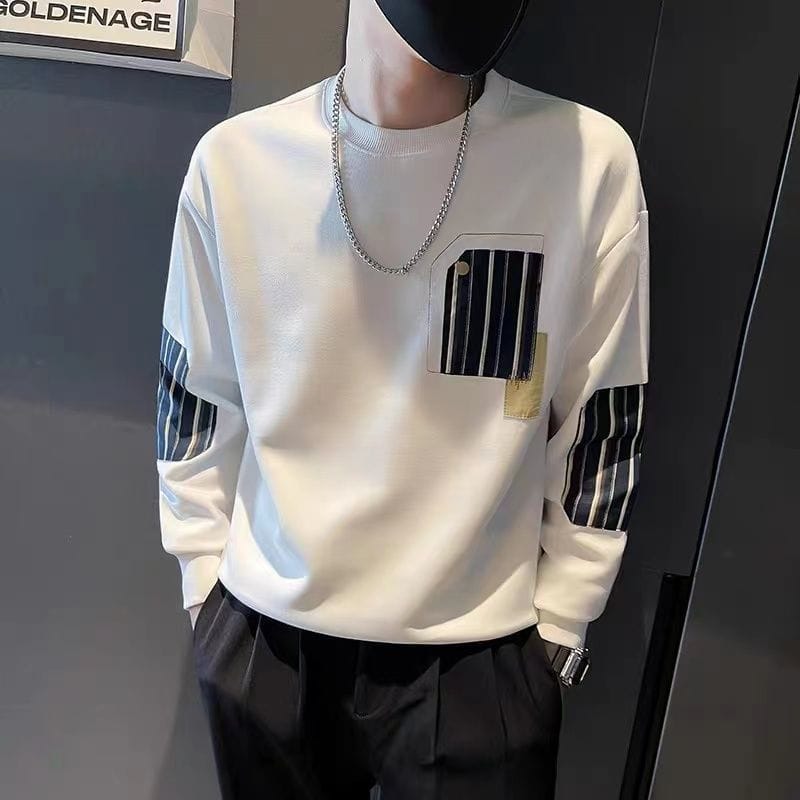 Fashion O-Neck Spliced Striped Casual Sweatshirts Men's Clothing 2024 Autumn New Loose Korean Tops All-match Sweatshirts