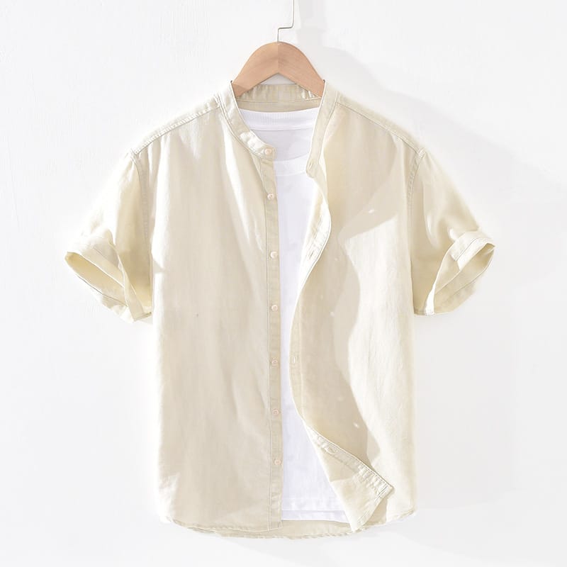 Men's Cotton Linen Shirts Solid Short-sleeved Casual Mandarin Collar Shirts Men Business Dress Shirts Male Camisas Tops TS-580
