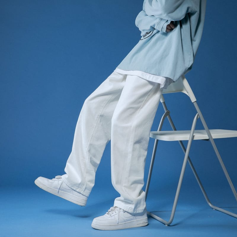 Straight Jeans Men's Autumn White / Black / Ground White Blue Korean Loose Street Men's Casual Solid Color Wide Jeans