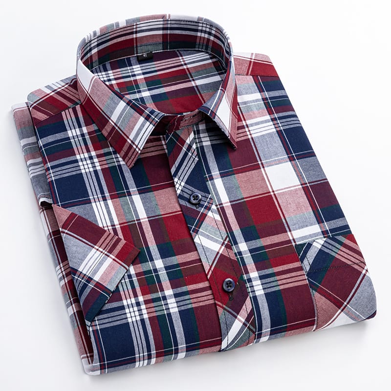 Men's 100% Cotton Plaid Short Sleeve Shirts Pocket Classic Checkered Business Casual Shirt Standard Fit Workwear Button Shirts