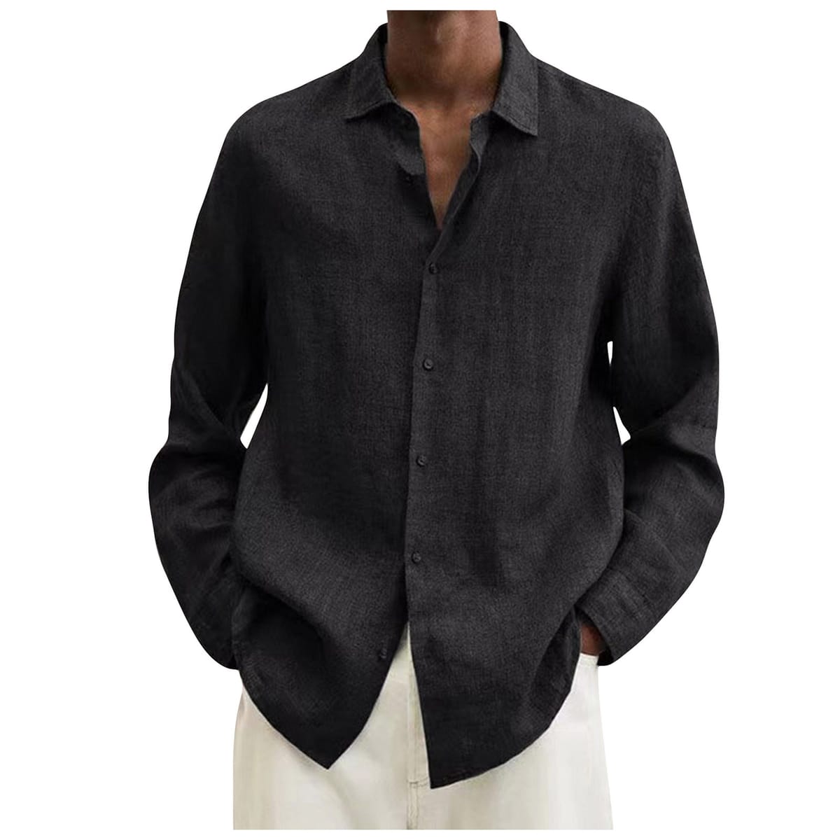 Spring Men's Casual Shirts Cotton Linen Solid Color Long Sleeve Blouse Loose Turn-down Collar Shirts Street Fashion Top
