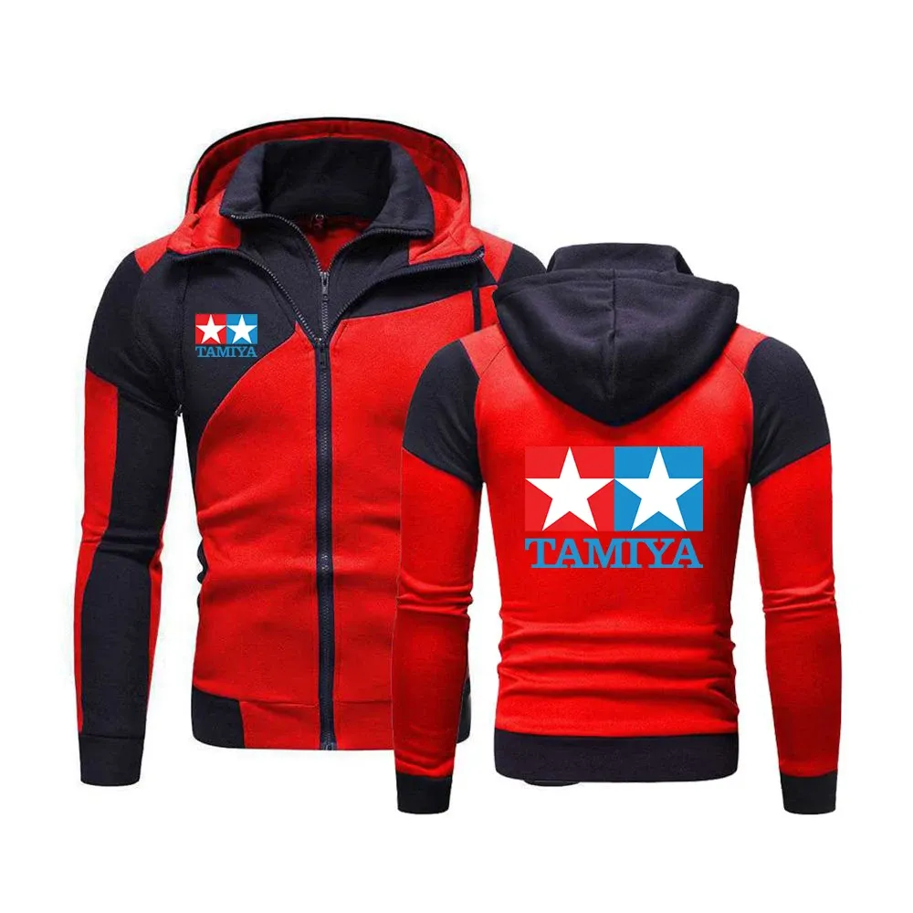 2024 TAMIYA Legendary 90 Car Toy Classic Logo Print Spring Autumn Men's Casual Cardigan Splicing Fake Two Pieces Zipper Hoodies