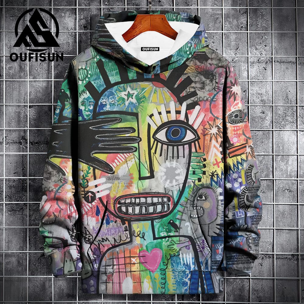 2024 Hoodies For Men 3d Abstract Facial Printed Men's Clothing Fashion Casual Short Sleeved Loose Oversized Pullover Street Tops