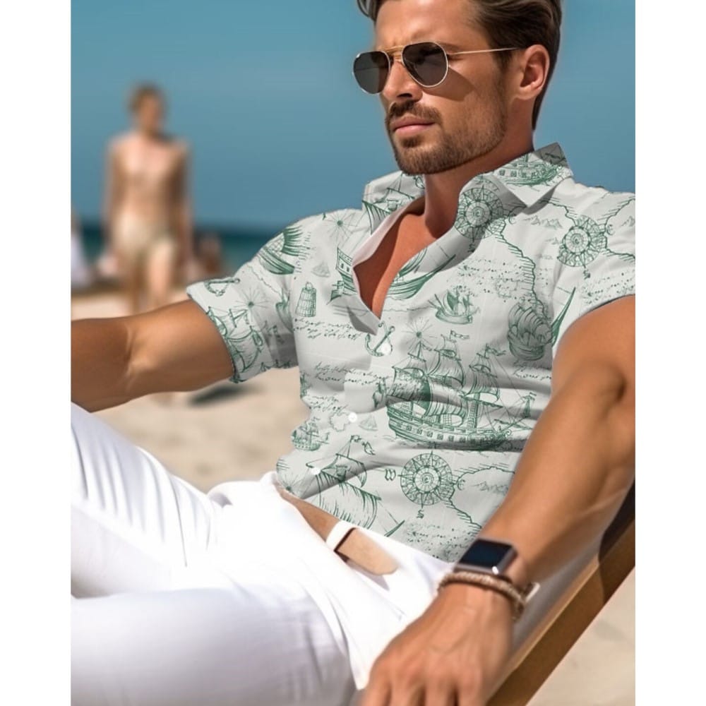 Graffiti Map Casual Men's Resort Hawaiian 3D Print Shirt Button Up Short Sleeve Summer Beach Shirt Vacation Daily Wear Harajuku