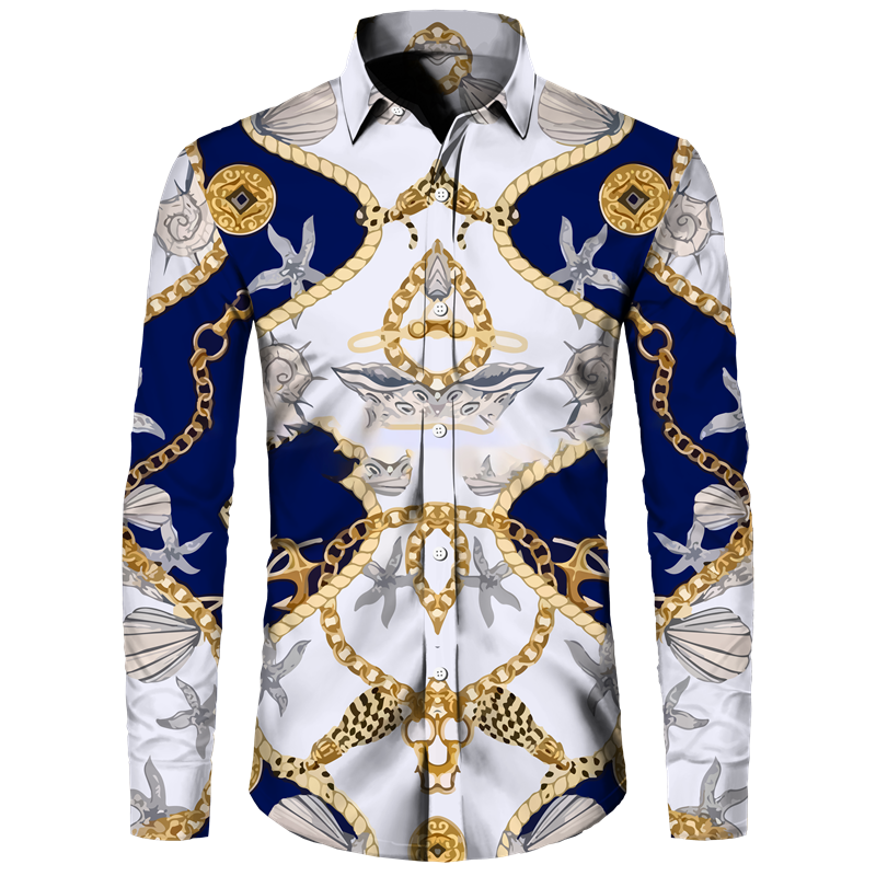 Luxury Chain 3d Print Men's Shirts Casual Single-Breasted Blouses Long Sleeve Shirt Fashion Holiday Party Tops Men Clothing