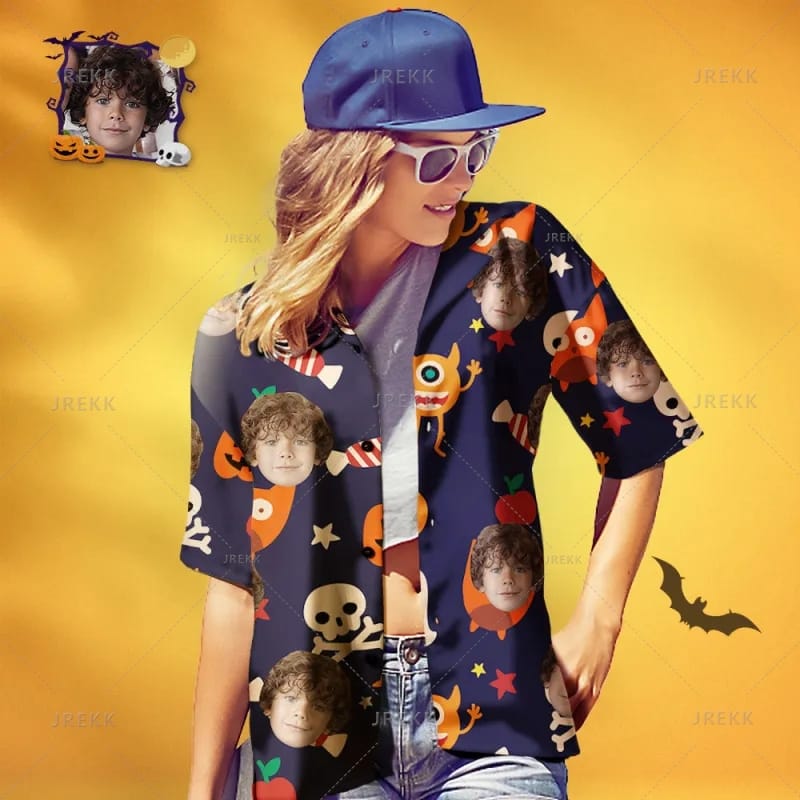 Men's 3D Custom Pumpkin-Halloween Print Shirts All Hallowmas Graphic Shirts & Blouses Kid Long Sleeve Shirts Lapel Blouse Shirt