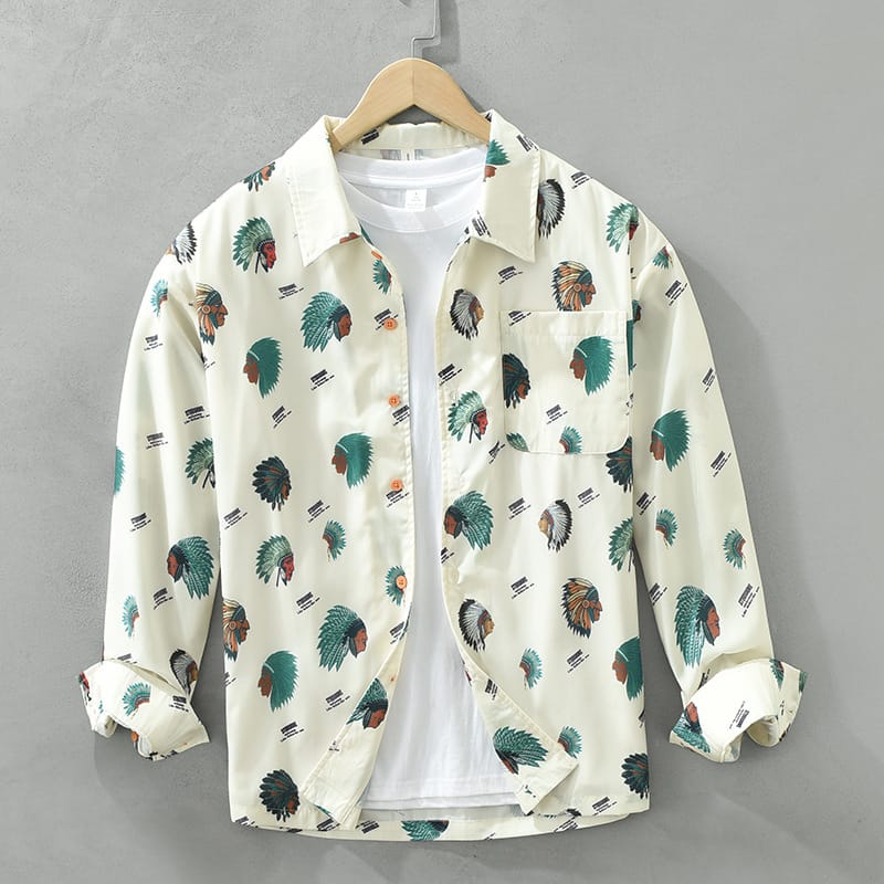 6755 Creative Cartoon Print Retro Men's Shirt Japan Style Fresh Style Streetwear Teens Hip Hop Loose Casual Blouse Soft Cozy Top