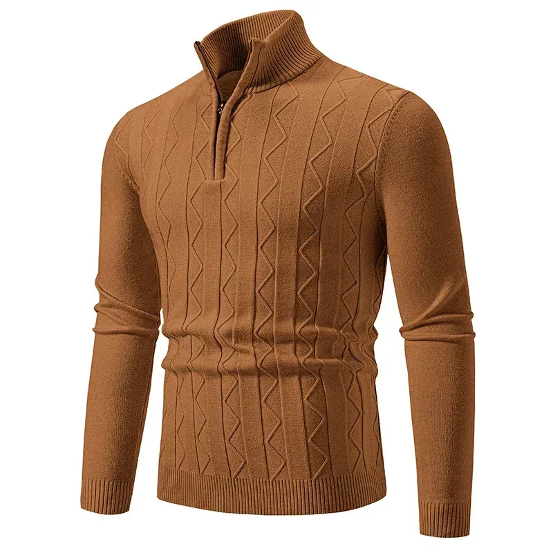 New Men's Half Zipper Sweaters Solid Color Pullover Long Sleeve Knitted Warm Sweater Tops
