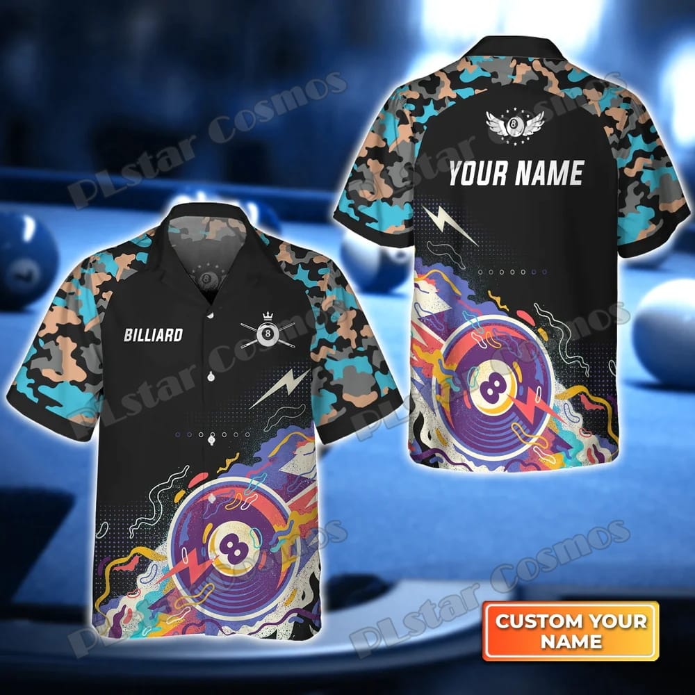 Custom Name Billiard Player 3D Printed Men's Hawaiian Shirt Summer Unisex Casual Beach Shirt Gift To Billiard Lovers CY-18