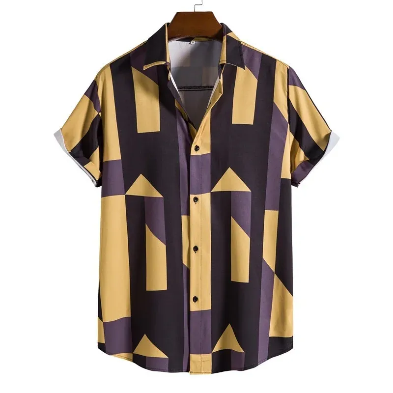 Shirts for Men 2022 Summer New Men's Casual Loose Large Size Lapel Printed Short Sleeve Shirts Men Clothing