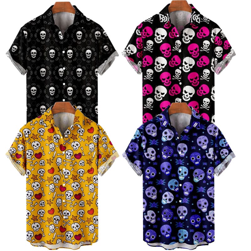 Men's Fashion Y2K Hombre T-Shirts Hawaiian Shirt Skull 3D Print Cozy Casual Short Sleeve Beach Oversized Clothes 0