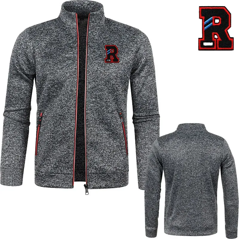 High-end men's jacket embroidery R Men's stand-up collar cardigan Y2k Men's sweatshirt High quality brand zipper hoodie for men