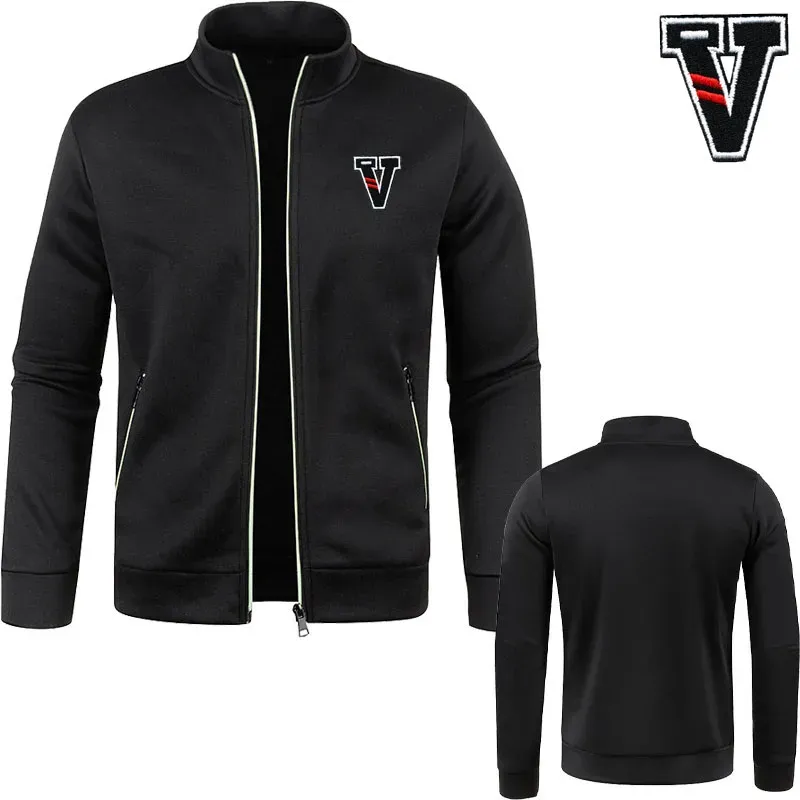 Hot sale embroidery V Men's sweatshirt stand-up collar Y2k Men's cardigan Business Harajuku loose oversized hoodie for men