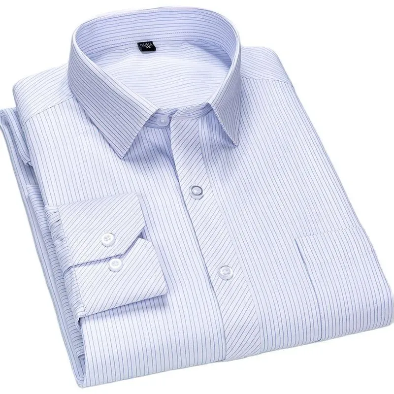 2022 Men's Classic Long Sleeve Formal Business Basic  Standard Plaid Office Dress Shirt Single Patch Pocket