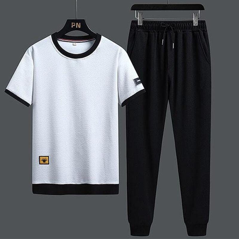 2024 Summer New Fashion Sports Solid Color Short Sleeve T-shirt Set Men's Casual Comfort Breathable High Quality Two-Piece Set