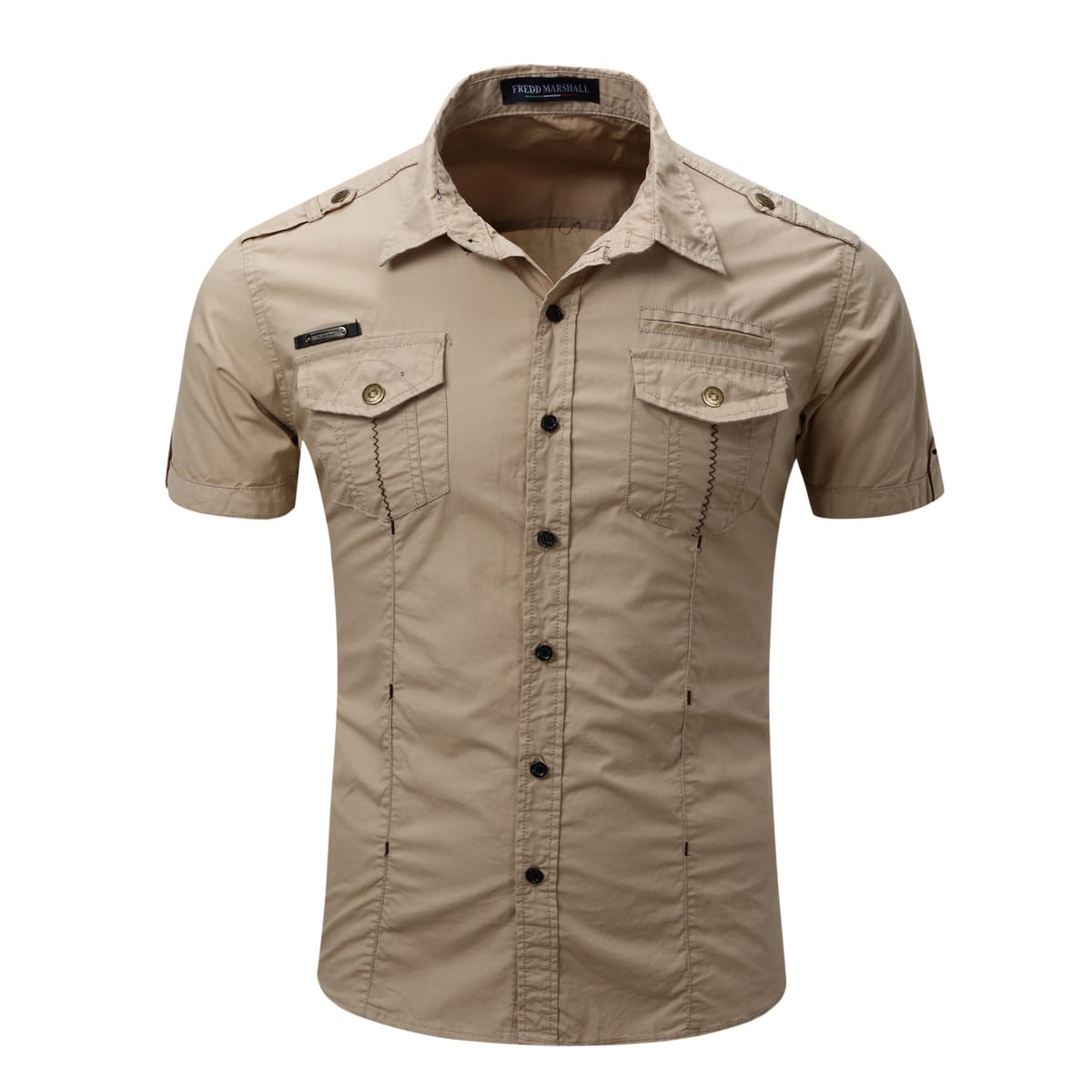 55888 America  Style Men's Short Sleeve  Outdoor Cargo Shirts Premium Cotton Casual Loose Pockets Blouses Tops Male