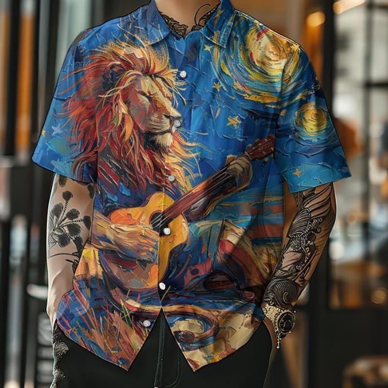 New 3d Oil Painting Animal Print Hawaiian Shirts Retro Loose Oversized Men's Shirt Summer Casual Short Sleeve Shirt For Men 2024
