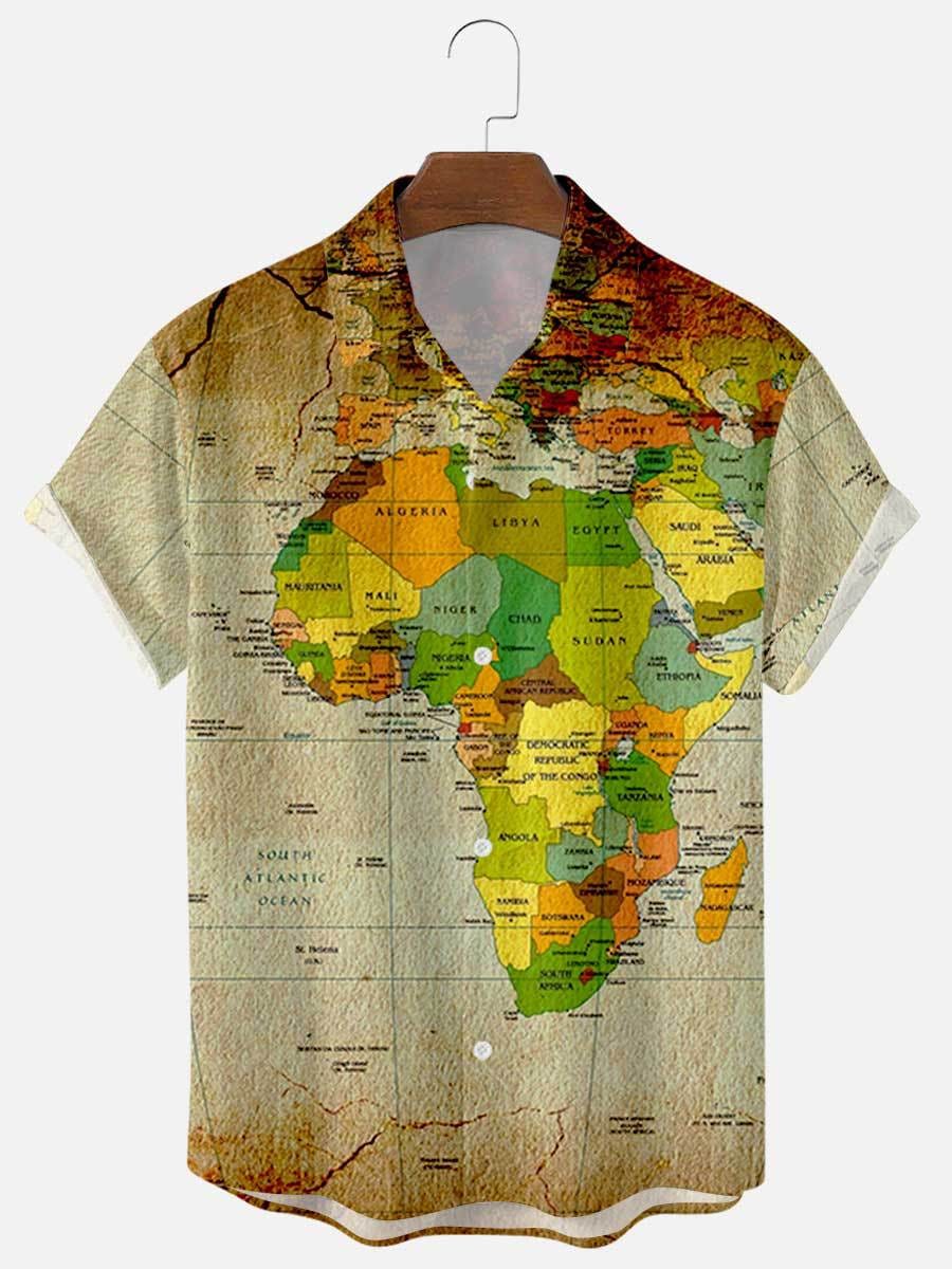 Men's Shirts Y2k Hombre Map Pattern 3D Digital Printing Short Shirts Men's Street Hawaii Vintage Shirts Men's Shirts