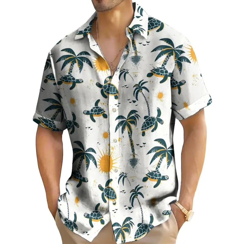 2024 Oversized Hawaiian Men's Shirt Coconut Tree Print Short Sleeve Shirt Fashion Casual Top Shirt Men's Beach Casual Shirt 2024