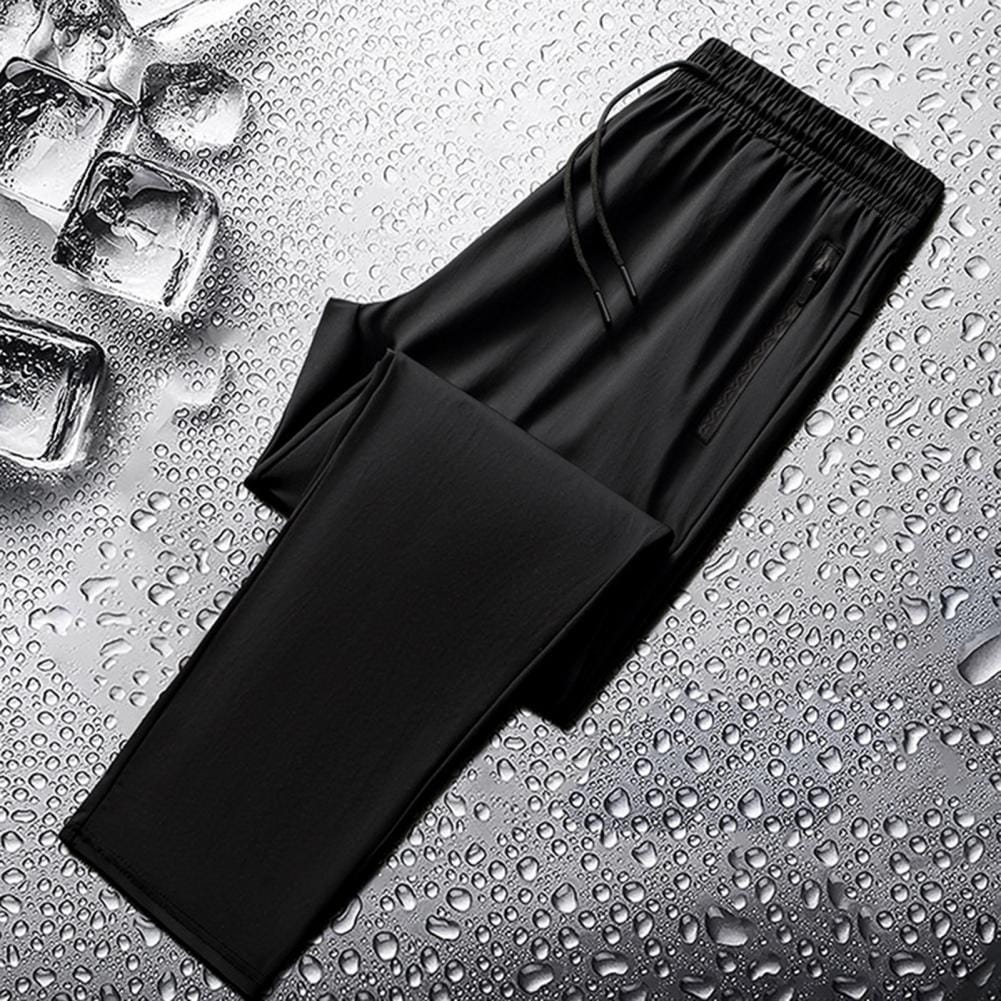 Solid Color Pants Regular Fit Men Pants Men's Quick-drying Ice Silk Sport Pants with Wide Leg Side Pockets for Gym Training