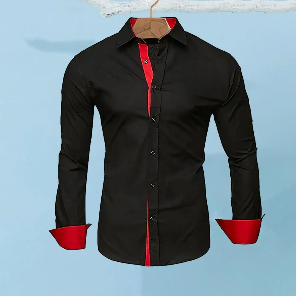 Men Slim Fit Shirt Long Sleeve Lapel Shirt Men's Turn-down Collar Long Sleeve Cardigan Shirt for Formal Business Style Slim Fit