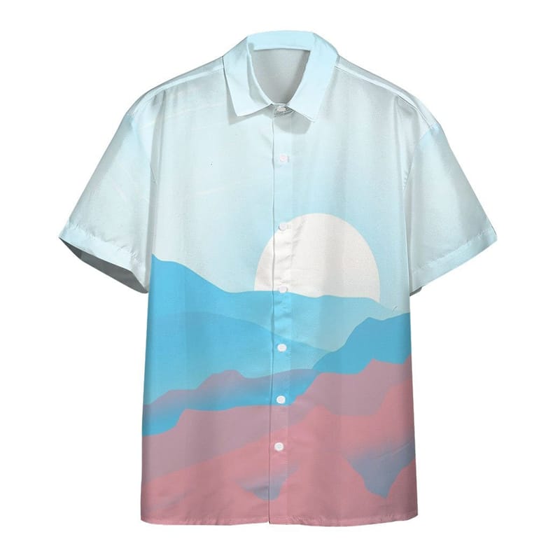 Simple Men's Shirt 3d Printed Harajuku Fashion Tops Loose Oversized Daily Casual Short Sleeved Shirt Sunset Graphic Shirts Lapel