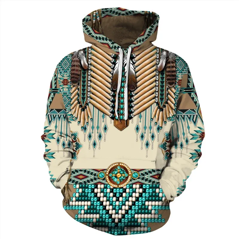 Brand New Men's Loose Hoodies 3D Indian Ethnic Printing Casual Large Size Sweatshirts Popular Fashion Men's Trendy Sweatshirts