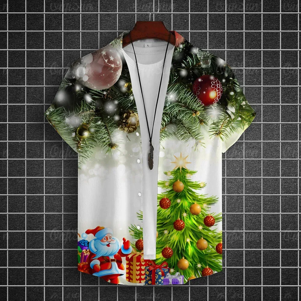 Shirt For Men 2024 Men's Shirts Christmas Short Sleeved Casual Fashion Hawaiian Shirt Party Summer Men's Clothing Tops T Shirt